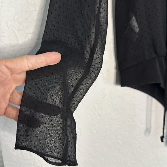 NEW Sheer Black Polka Dot Long Sleeve Bodysuit Ruffle Cocktail Party Holiday - Picture 6 of 8